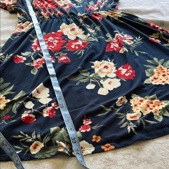 French Grey Red and Yellow Floral Flutter Sleeve Midi Sundress - Picture 8 of 13